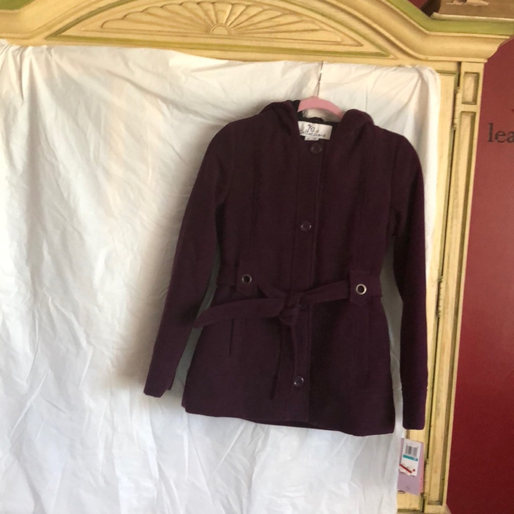 KC Collections Plum Winter Belted Coat with hood
